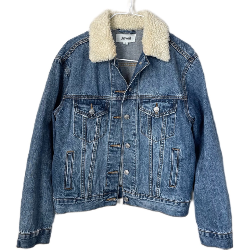 UNVEIL Sherpa Collar Denim Trucker Jacket Women’s Size Small